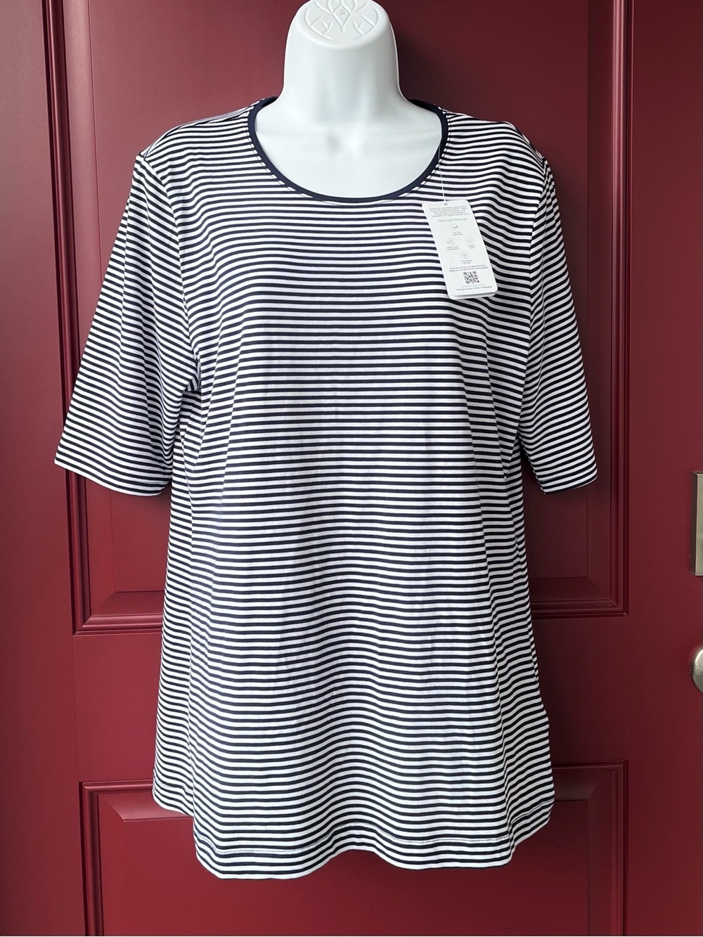 NWT Lands End Tencel Tunic Tee in Navy and White Stripe